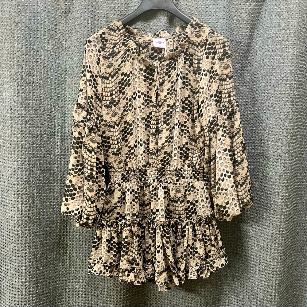 BUDDY LOVE Zozo Python Snakeskin Print Ruffle Tiered Boho Mini Dress Medium